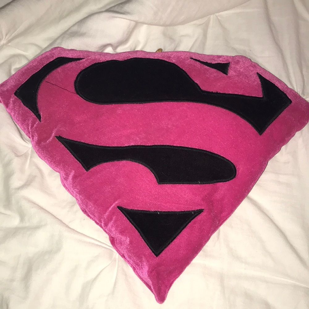 SuperMan / Super Woman hot pink velvet pillow
